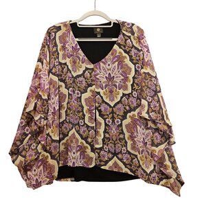 JM Collection boxy flowy womens L Floral Flowy beach coastalgrandma boho batwing
